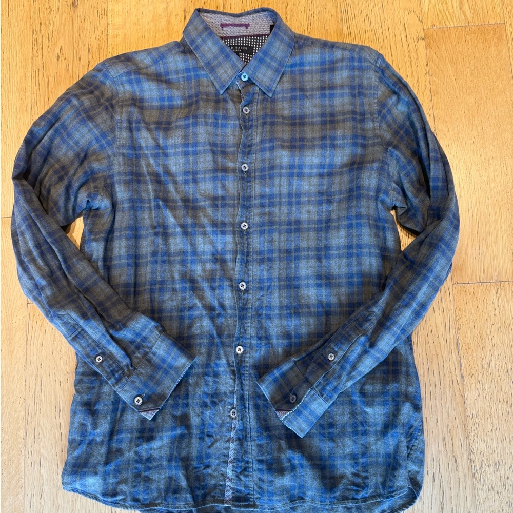 Ted Baker Blue and Gray Plaid Casual Shirt